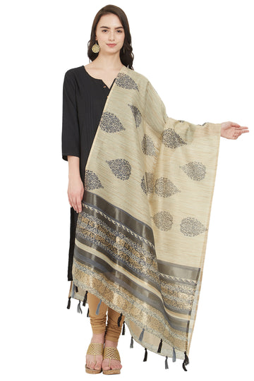 Poly Silk Dupatta with Zari Pallu and Tassels